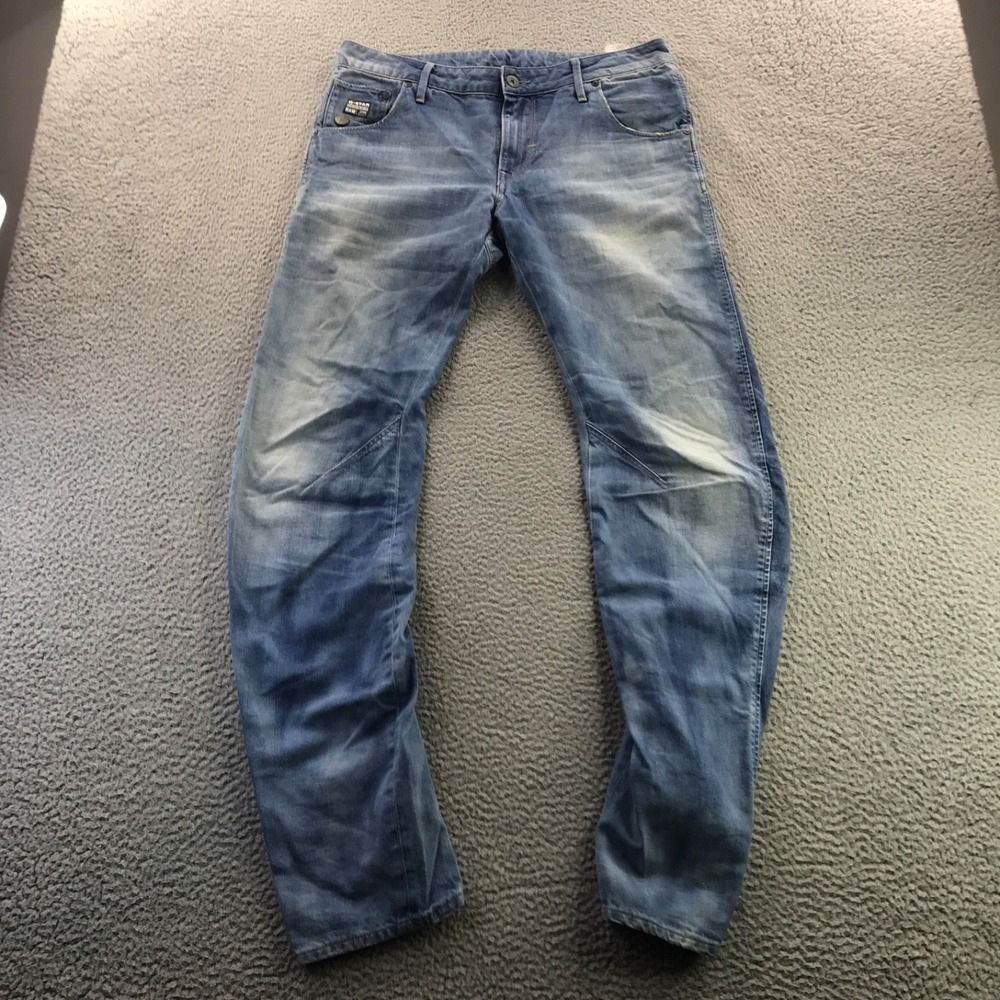 G Star Raw Jeans Mens 34x34 Blue Arc 3D Slim Moto Biker Faded Biker Distressed